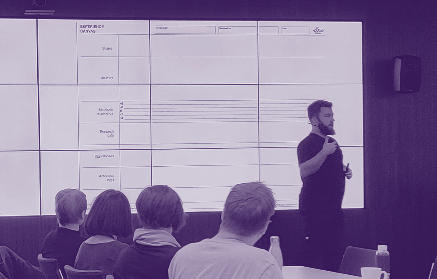 Presenting the experience canvas to Elisa employees on a Design Thinking workshop for non Designers