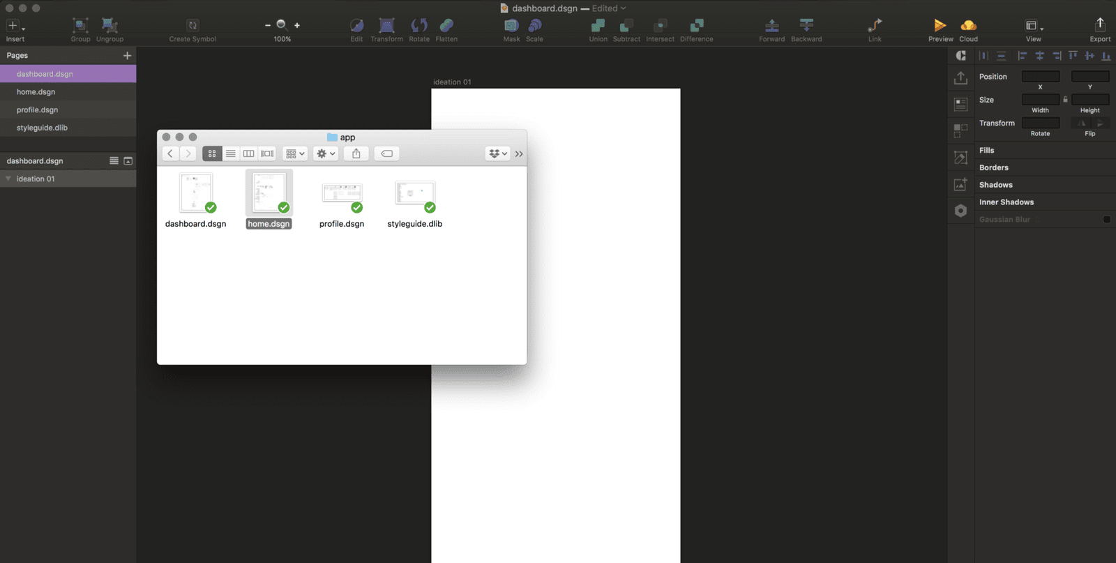 A quick prototype showing design files sharing a file extention and structure