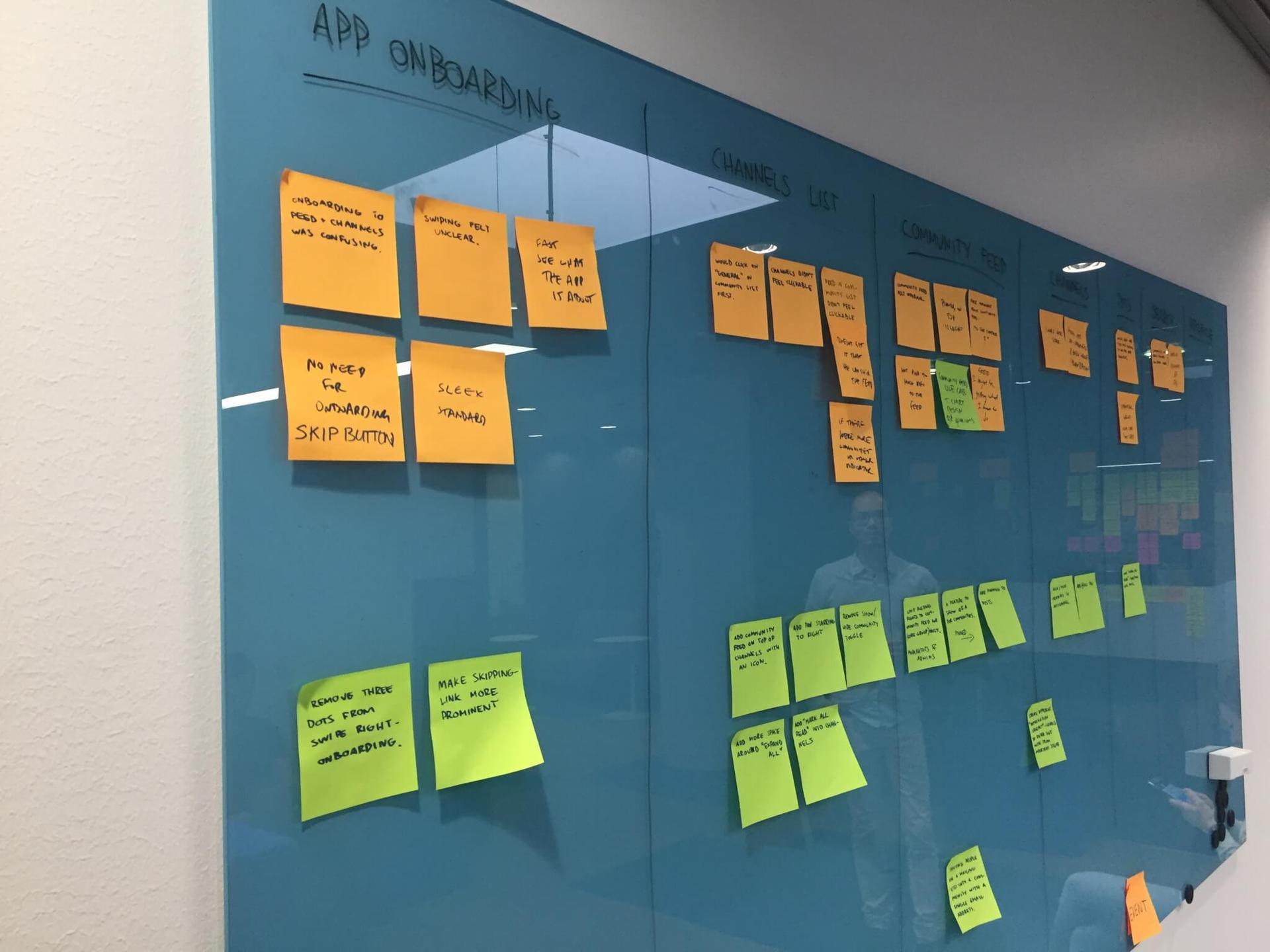 Post-its from a workshop where we detailed the journey and the solutions