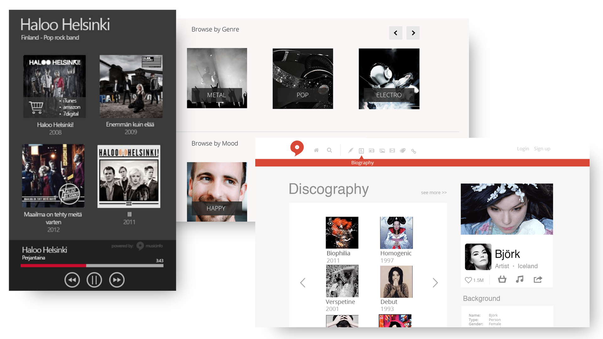 Screenshots of design explorations of different parts of the service
