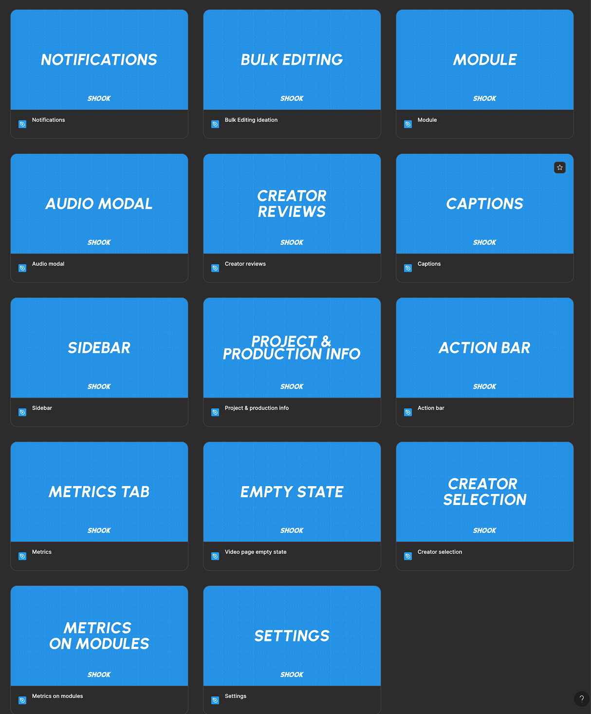 A screenshot showing the file structure in Figma containing all the different and built features