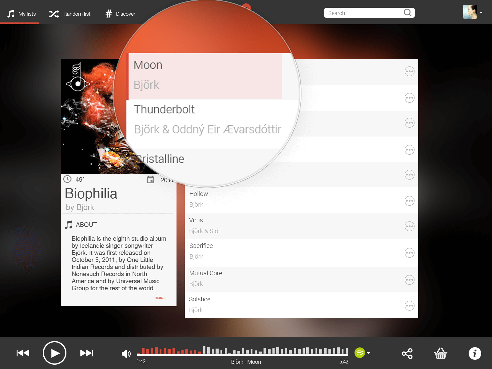 a detail showing the progress bar as the song plays